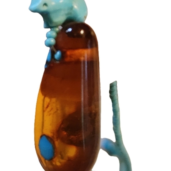 Vintage Native American Turquoise and Amber Beaded Lariat Fetish Bear Necklace - Picture 10 of 14